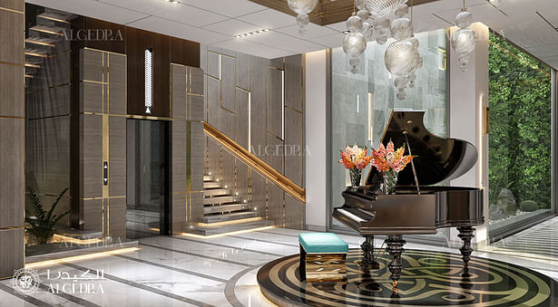 Staircase and elevator design in luxury villa