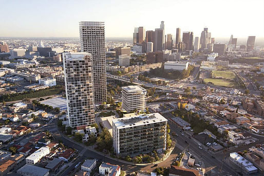 Aerial rendering of 1111 Sunset Boulevard. Image: SOM/Palisades.