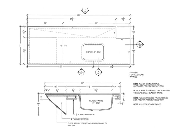 Poggenpohl NYC Kitchen Island Top Design Drawings