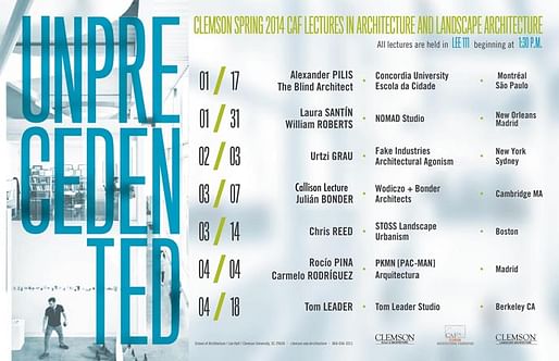 Spring '14 Architecture and Landscape Architecture Lectures at Clemson School of Architecture. Image via clemson.edu