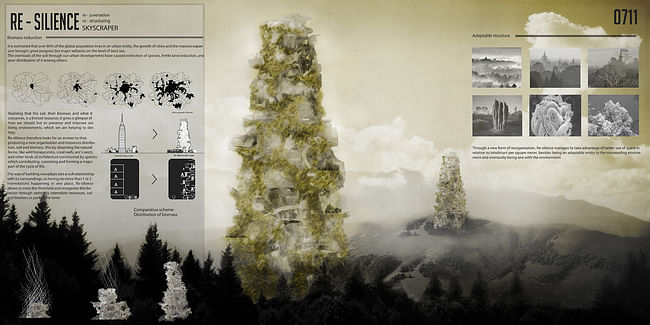 Honorable Mention. Re-Silience Skyscraper: Biomass Reduction. Diego Espinosa Figueroa, Javiera Valenzuela Gonzalez (Chile)