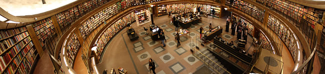 Interior panorama from third gallery, Stockholm Public Library