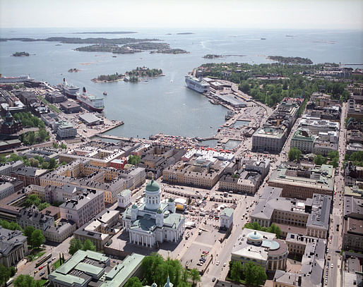 Helsinki's South Harbor, with the competition site on the right hand. Image via nexthelsinki.org