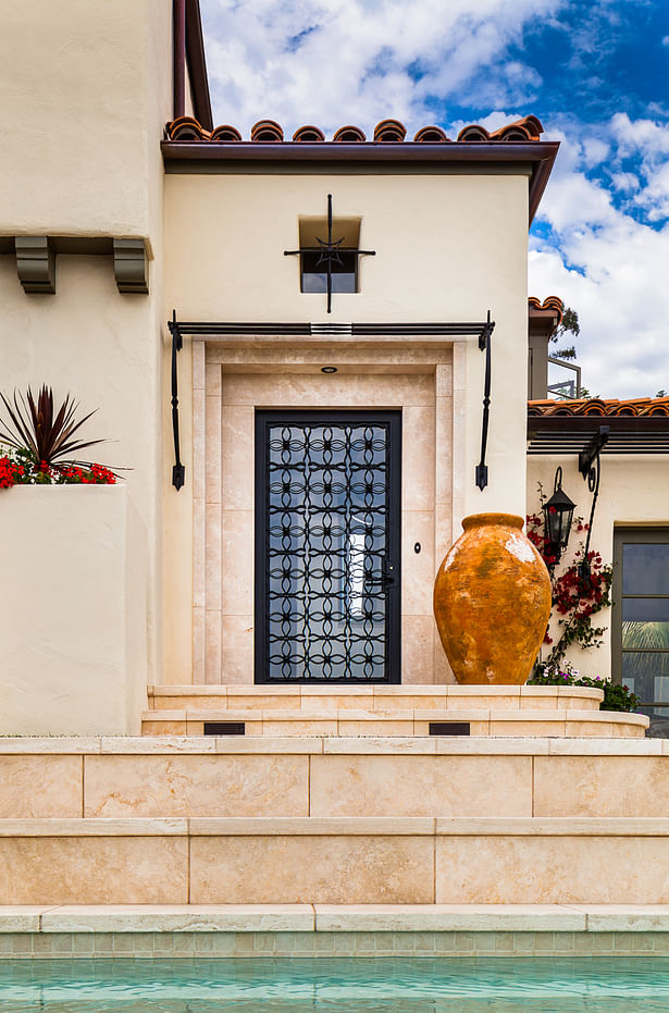 quaint hillside retreat | stunning view property. infinity edge swimming pool design + waterfall fountain. hand crafted iron details | classic santa barbara style. 3388 sf