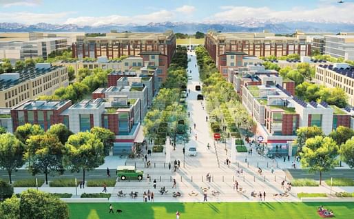 artist rendering shows Peña Station Next in Denver, where Solar Decathlon 2017 will take place exactly one year from today. | Image courtesy of City and County of Denver