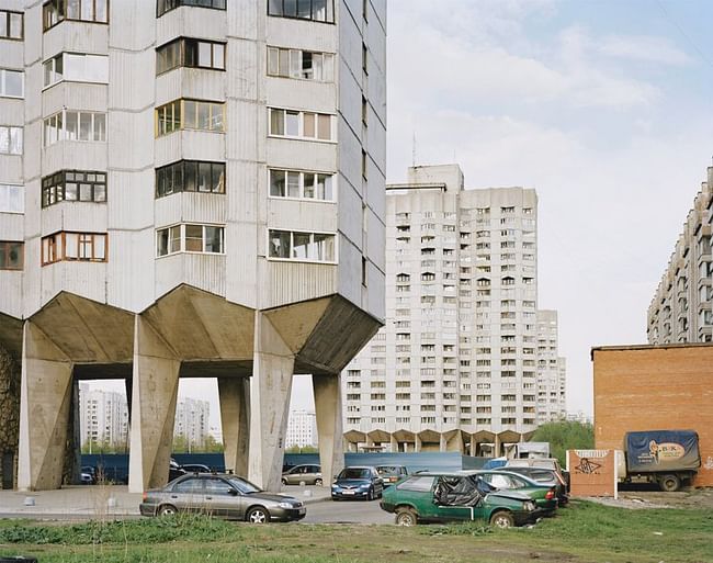 Prefabricated apartment blocks in St. Petersburg, Russia.