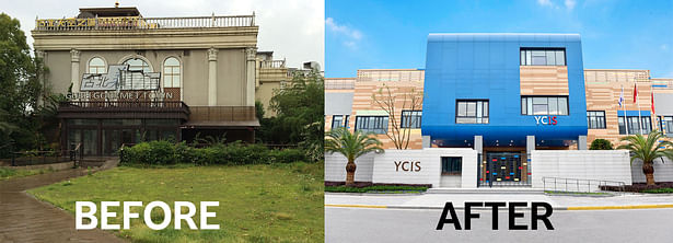 Modern and vibrant YCIS entrance has transformed former abandoned Gubei Clubhouse