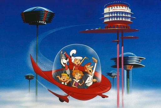 The Jetsons flying through Orbit City, from the animated cartoon created by Hanna-Barbera. Image courtesy of PICTURELUX/THE HOLLYWOOD ARCHIVE