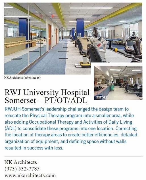 NK and RWJ University Hospital Somerset featured in Healthcare Design Magazine