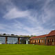 The rolling lawn with oak clad archive (Photo: Richard Bryant Photography)