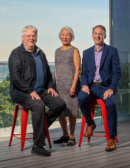 Left to Right: Peter MacKeith, Dean and Professor, Fay Jones School of Architecture and Design, University of Arkansas; Susan Chin, Principal, DesignConnects; and Rod Bigelow, Executive Director, Crystal Bridges Museum of American Art. Photo by Russell Cothren. Courtesy Fay Jones School of Architecture and Design, University of Arkansas.