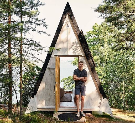 Lauri Markkanen stands by a Nolla Cabin. All images courtesy of Neste
