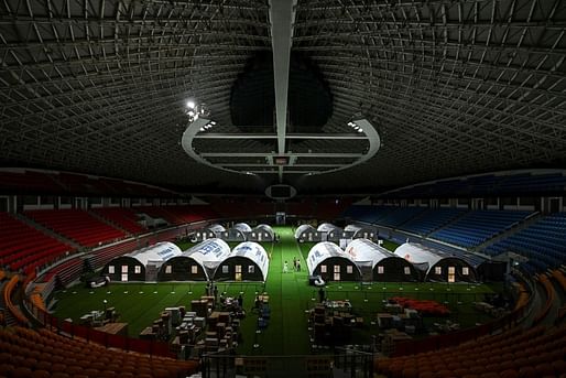 Newly built laboratories for nucleic acid testing in a gymnasium in Guangzhou, China. Photo: Reuters