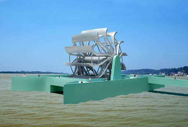 The Great River Turbine, a floating tourist attraction that is placed into a river near a city like St. Louis. It would generate electricity for the city from the current of the river.