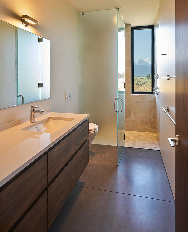 Stunning Teton Range views as seen from the master bath Thermo Clad window from Zola. 