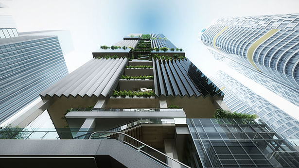 Shenzhen Transsion Tower, West Facade, Image by Aedas