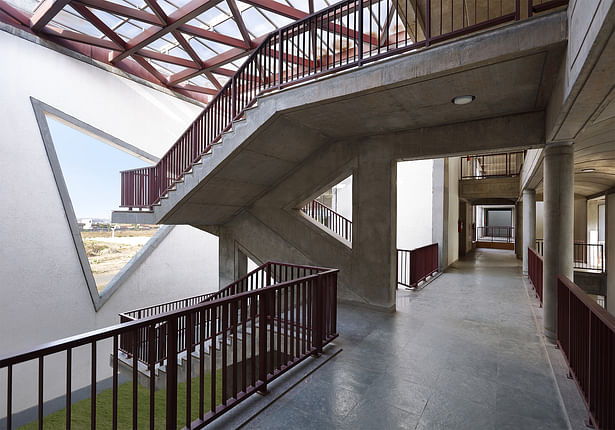 View of internal walkways opening up to pocketed courtyards