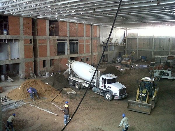 Gym under construction, west wall elevation