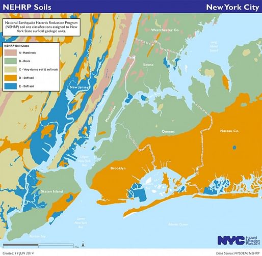 Map of soil classifications in New York City’s 2014 Hazard Mitigation Plan (via urbanomnibus.net; Image: NYC OEM)