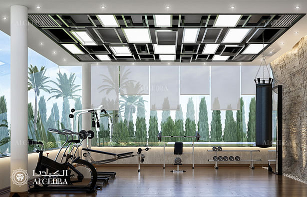 Home gym design in luxury villa