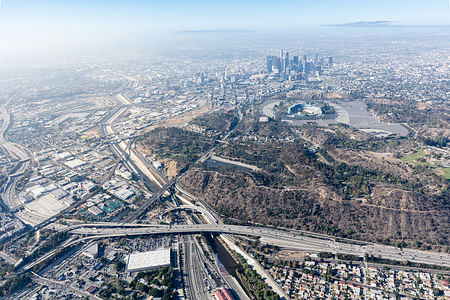 Los Angeles River, Dodger Stadium and Downtown LA. Photography © Iwan Baan 2020