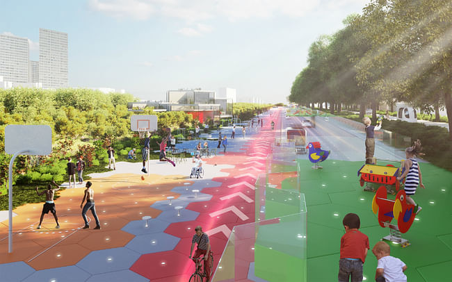 CRA's vision for the Boulevard Périphérique in Paris calls for new playgrounds and public space, image courtesy of Carlo Ratti Associati.
