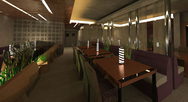 View of the cellar floor, the dinner area, and the lounge area.