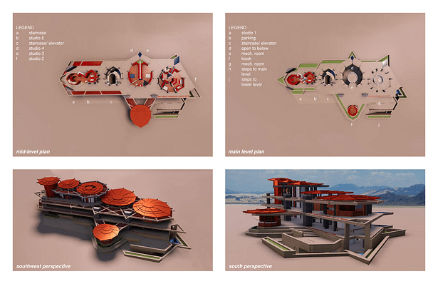 Page 3: Mid-Level, Main Level Floor Plans and Renderings