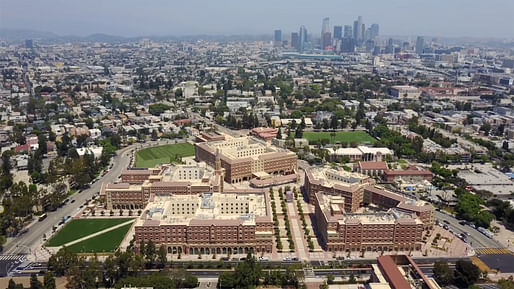 Aerial view of the USC campus in South Los Angeles.