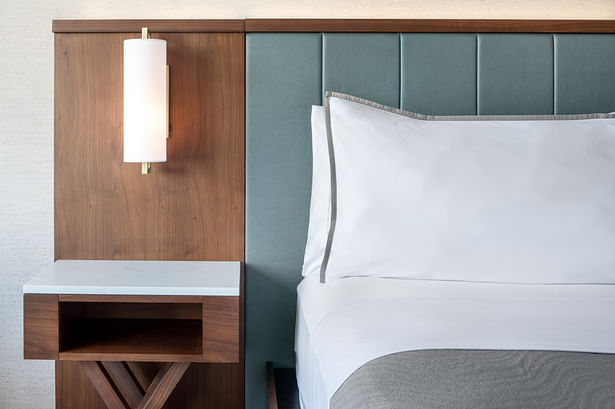 A subdued color palette in the guest rooms continues the urban retreat narrative with a cozy perspective (photo courtesy The Westin Buckhead Atlanta)
