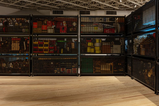 Installation view, Theaster Gates, Retaining Wall for Revolution and Resurrection, 2024. Image: Image: © Alex Barber, courtesy of Contemporary Arts Museum Houston and Theaster Gates Studio.