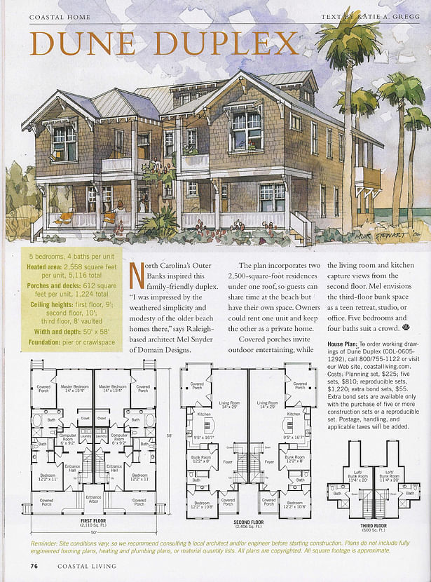 DUNES DUPLEX - In COASTAL LIVING May 2006 - Illustration Mur Stewart