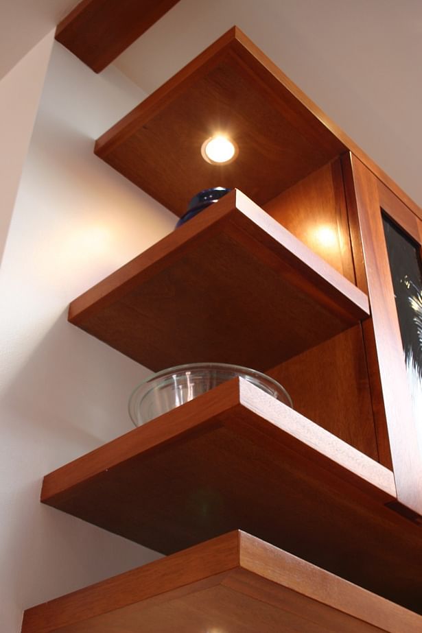 Floating shelf detail of custom cabinetry design by Christopher Spiewak 