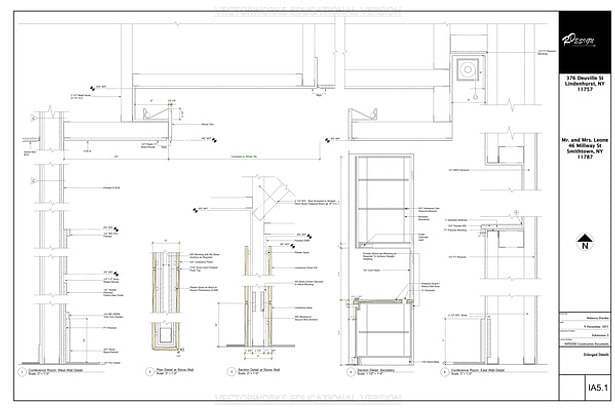 Enlarged Details Sheet - This Page Contains Enlarged Details of the Conference Room Sections, Reception Room Stone Wall Sections and the Administrative Assistant Section.