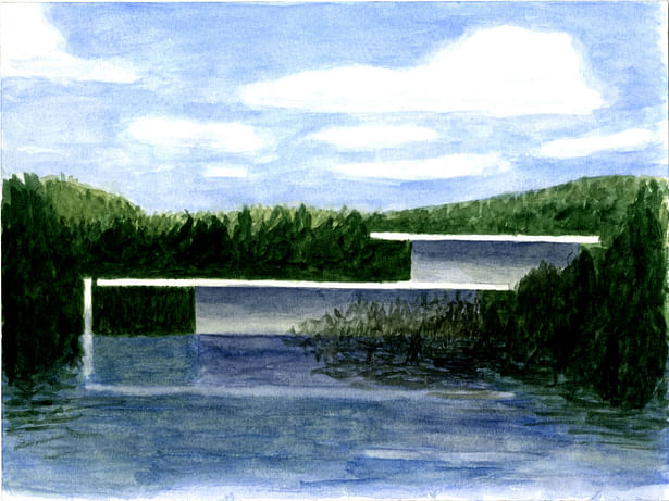 Elevation showing floating planes from lake