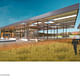 Holcim Bronze Award: Energy and water efficient border control station, Van Buren, ME by Julie Snow and Matthew Kreilich, Julie Snow Architects, Minneapolis, MN: View of primary canopy and main building.