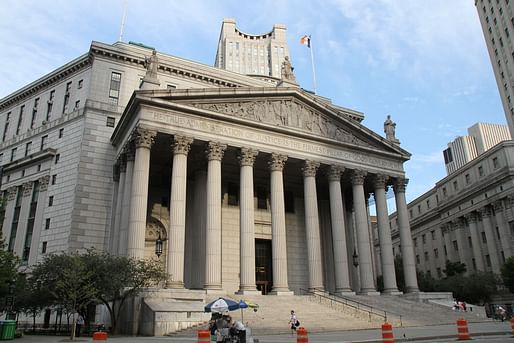 The New York State Supreme Court building at 60 Centre St. Image courtesy Wikimedia Commons user Bjoertvedt