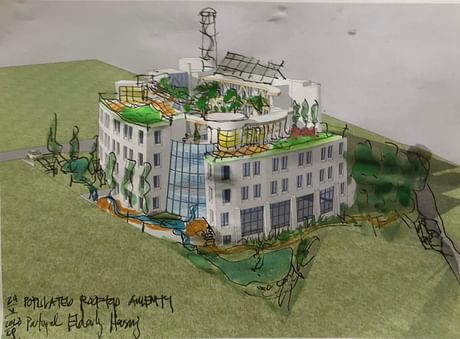 Sketch overlay of aerial for Portugal Elderly Housing Competition 
