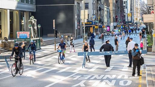 Pedestrians and cyclists along Park Avenue as part of New York City's "Open Streets" program. Photo: Noam Galai/Getty Images