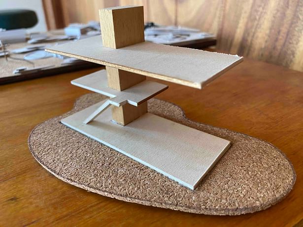 1:125 hand-built model of the westernmost residence for architect's continuing design development studies