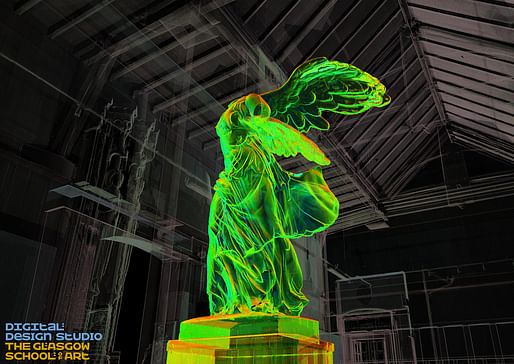 "Winged Visionary in the Mackintosh Museum," created via 3D rendering/pointcloud by the GSA. Image: The Digital Design Studio at The Glasgow School of Art.