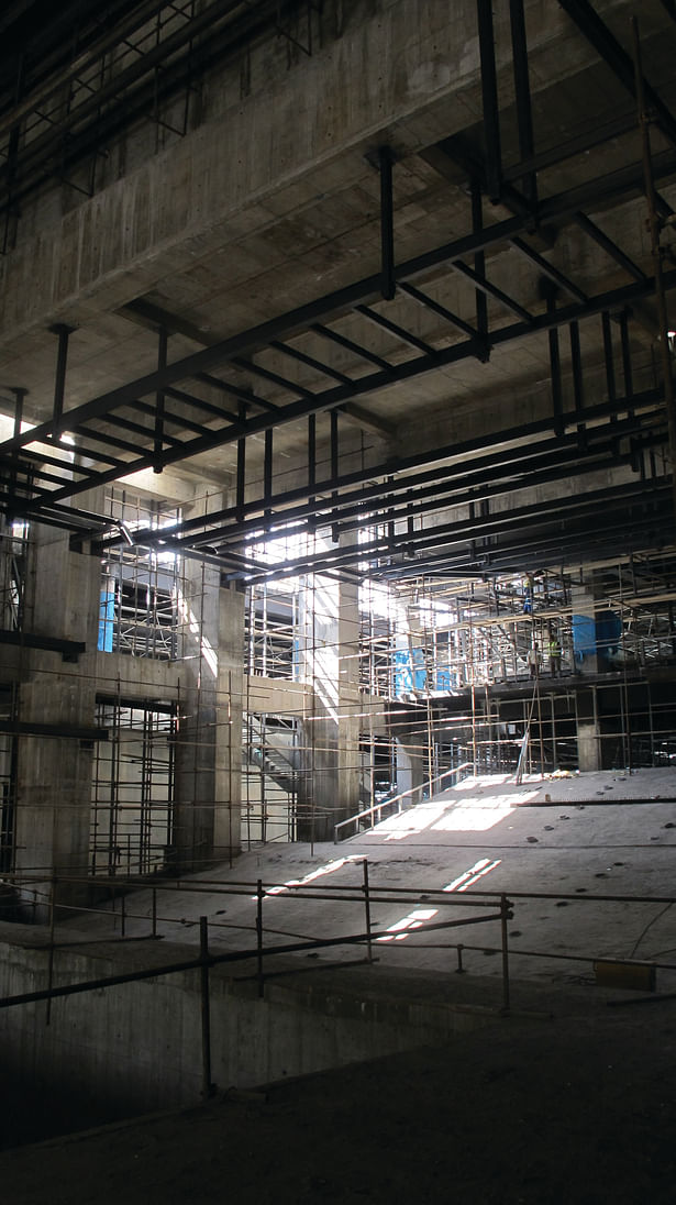 inside the main auditorium, under construction
