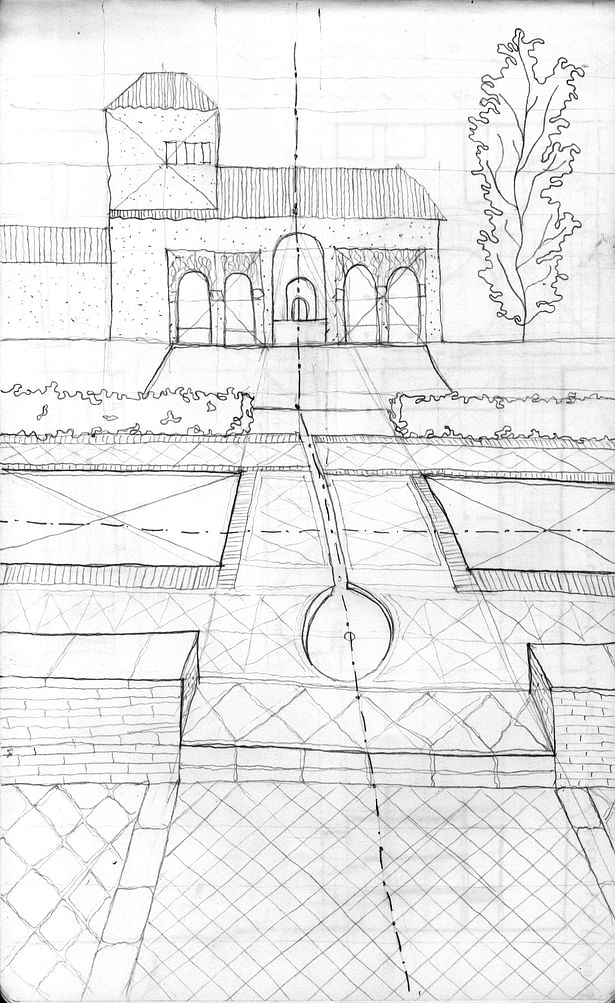 sketch at Alhambra in Granada, Spain