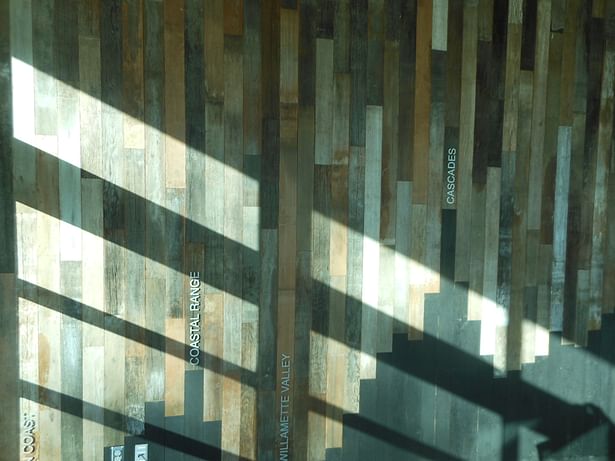 Oregon 2030 Conference Room - Reclaimed wood and Oregon topographic profile