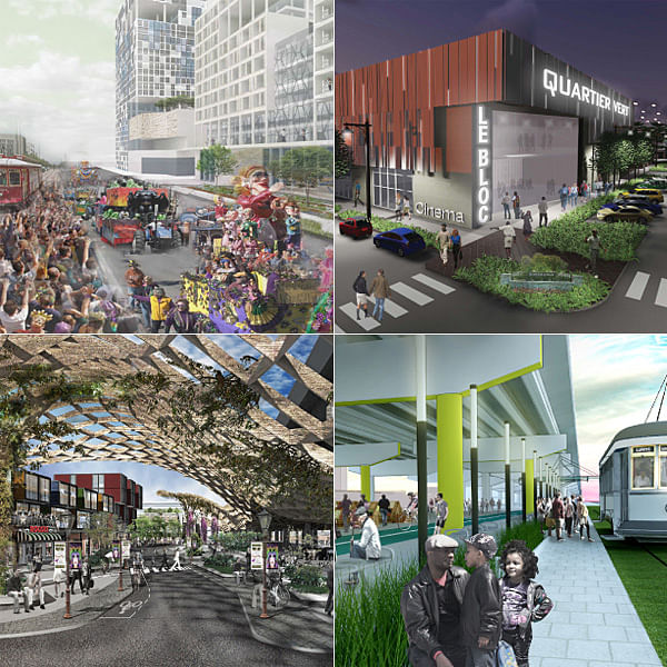 2015 ULI Hines competition finalists (starting on the L, clockwise): Harvard University: “Tremé 2.0”; University of Wisconsin - Milwaukee and University of Wisconsin - Madison: “Quartier Vert”; Harvard University: “Claiborne Grove”; University of Maryland: “The Crossing” 