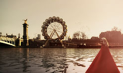 Temporary wooden ferris-wheel hotel proposed for the Seine River
