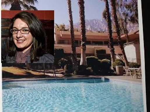Cory Tschogl and her Palm Springs' rental. Image via Business Insider.