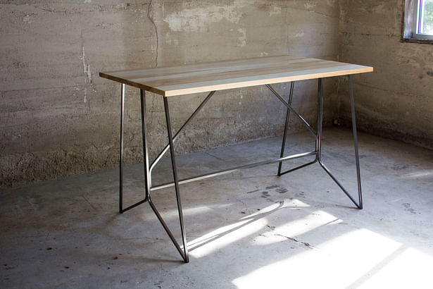 High top table in steel and hickory fabricated by Synecdoche
