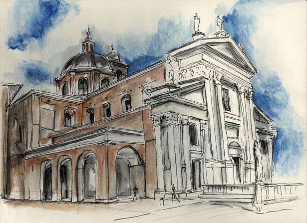 Church in Urbino, Italy (water colour + ink)