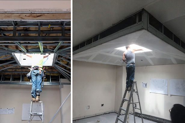 In-process documentation of our vaulted ceiling and skylight.
